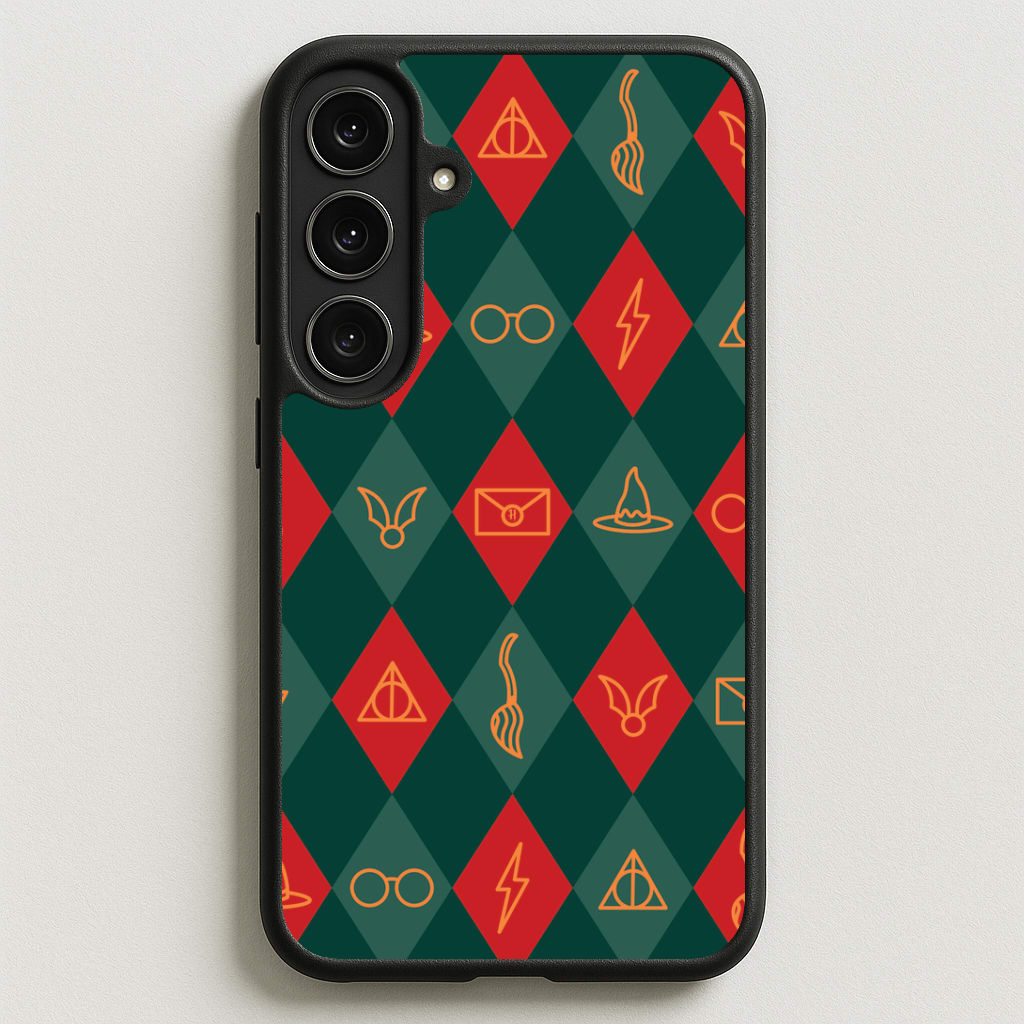 Christmas Wizard Icons Argyle Pattern Phone Case for Galaxy S25FE