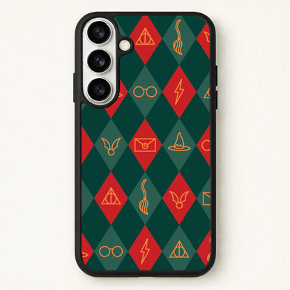 Christmas Wizard Icons Argyle Pattern Phone Case for Galaxy S26