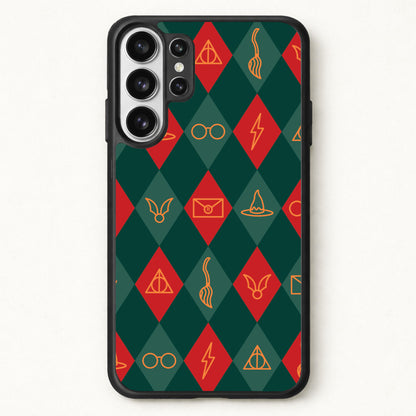 Christmas Wizard Icons Argyle Pattern Phone Case for Galaxy S26 Ultra