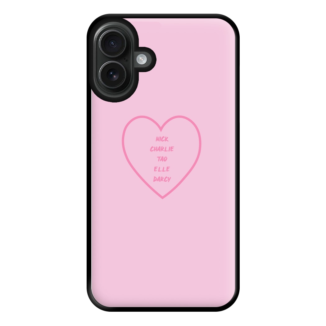 Nick , Charlie , Tao , Elle , Darcy - Heart TV Phone Case for iPhone 16 Plus