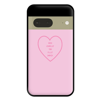 Nick , Charlie , Tao , Elle , Darcy - Heart TV Phone Case for Google Pixel 7a