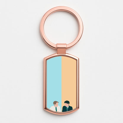 Blue And Yellow - Heart TV Rose Gold Keyring