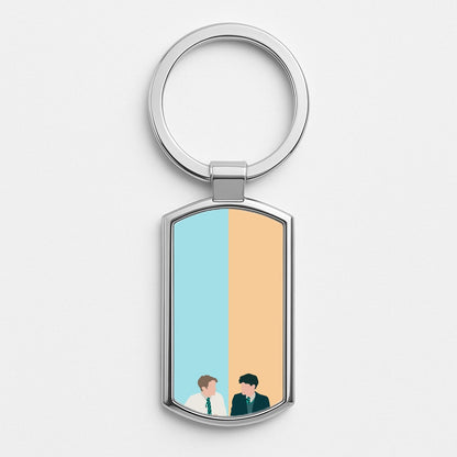 Blue And Yellow - Heart TV Silver Keyring