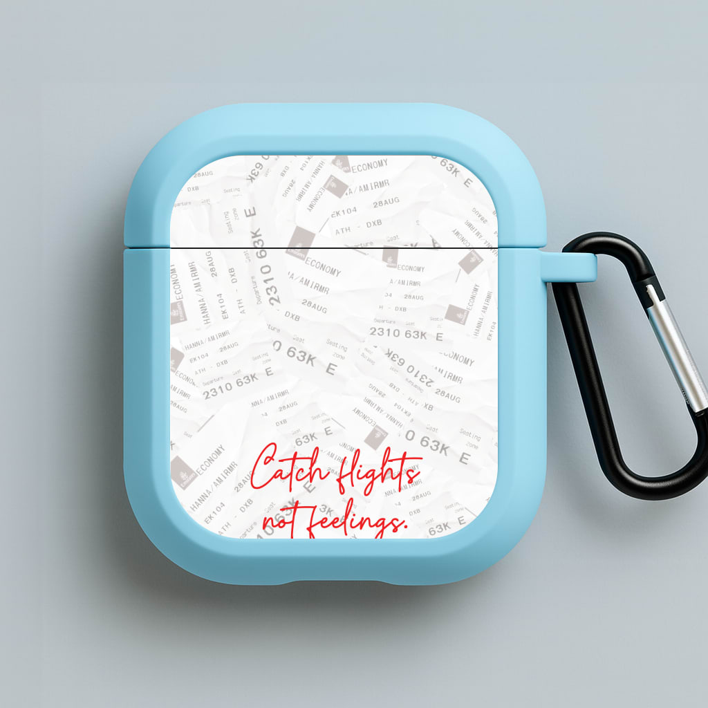Catch Flights Not Feelings Collage Blue AirPods Case