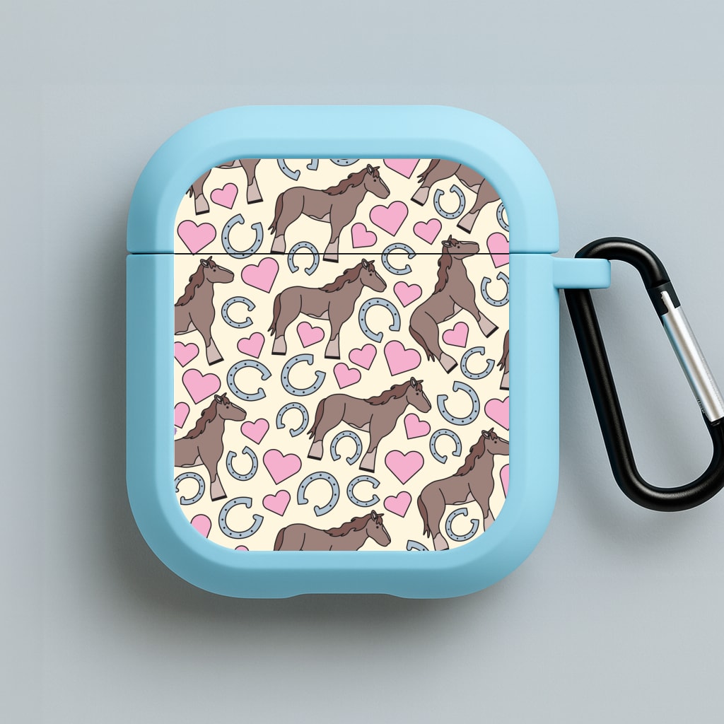 Horses And Horseshoes Pattern - Horses Blue AirPods Case