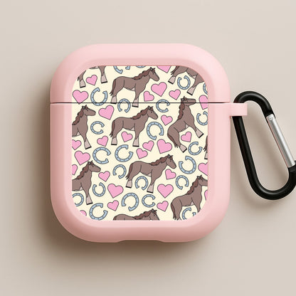 Horses And Horseshoes Pattern - Horses Pink AirPods Case