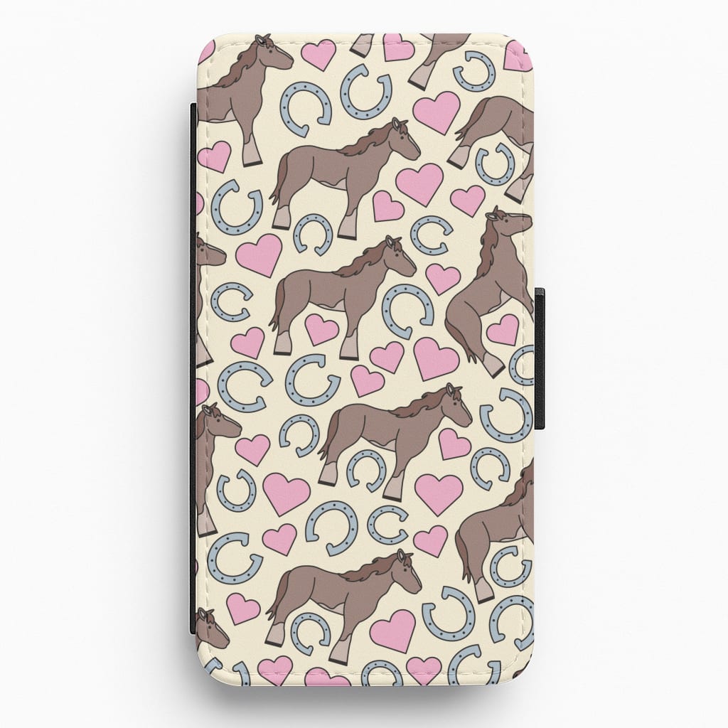 Horses And Horseshoes Pattern - Horses Flip / Wallet Phone Case