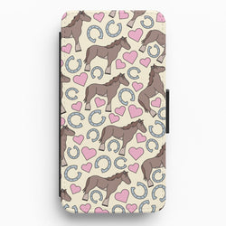 Horses And Horseshoes Pattern - Horses Flip / Wallet Phone Case