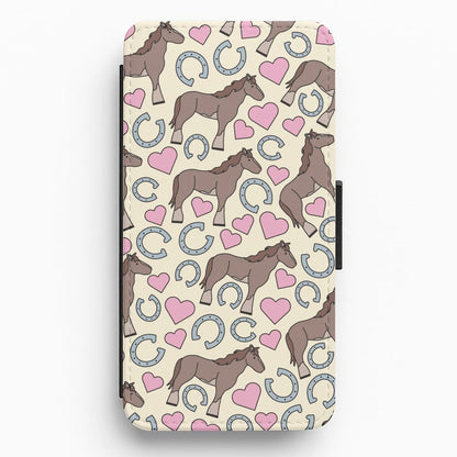 Horses And Horseshoes Pattern - Horses Flip / Wallet Phone Case