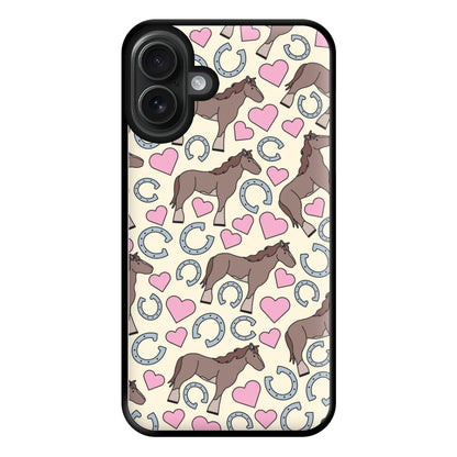 Horses And Horseshoes Pattern - Horses Phone Case for iPhone 16 Plus