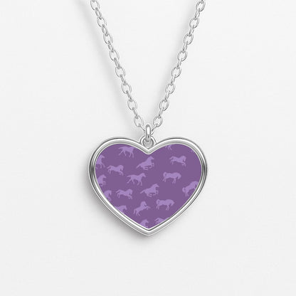 Purple Horse Pattern - Horses Heart Necklace