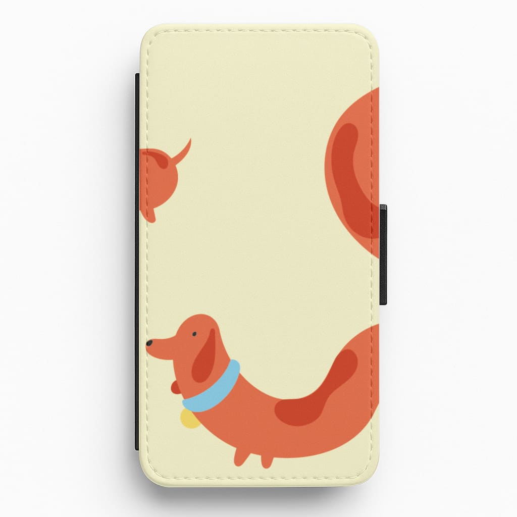 Sausage dog wrapped round - Dachshunds Flip / Wallet Phone Case