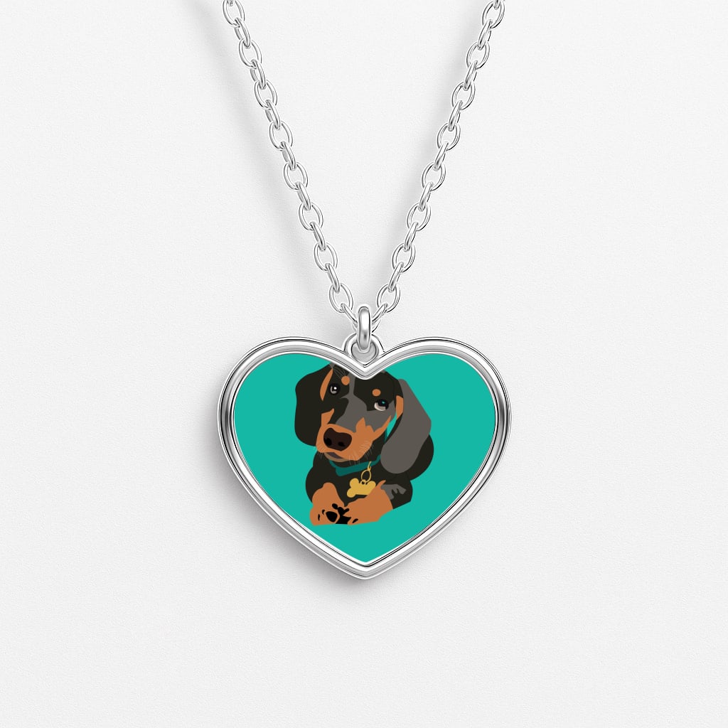 Black & brown - Dachshunds Heart Necklace