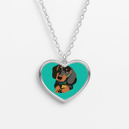 Black & brown - Dachshunds Heart Necklace