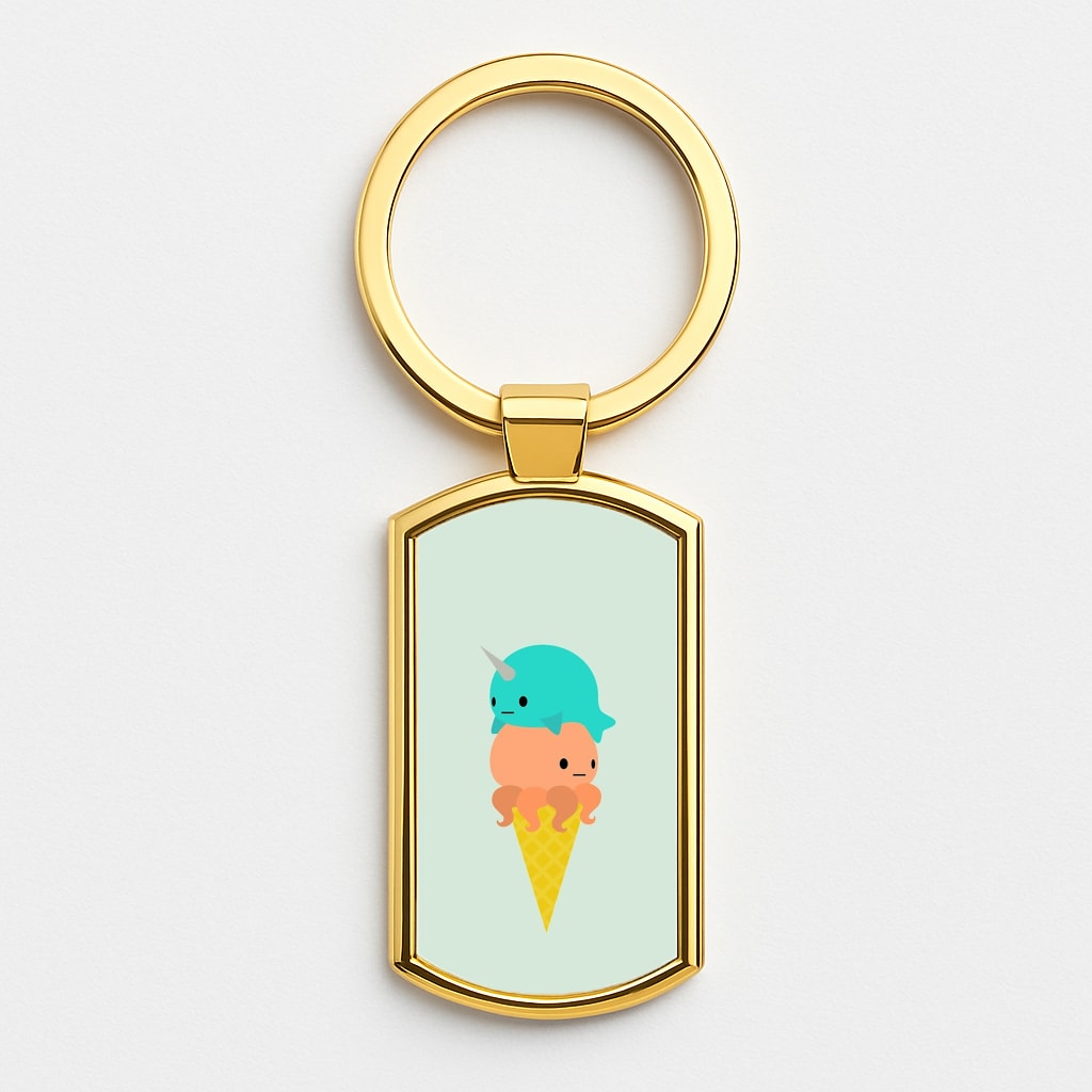 Narwhal Octopus Ice Cream Gold Keyring