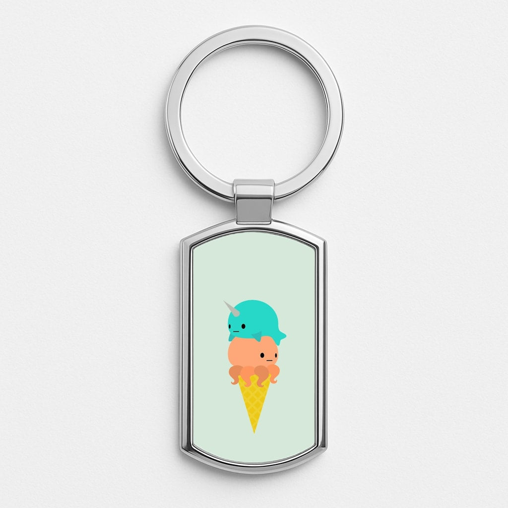 Narwhal Octopus Ice Cream Silver Keyring