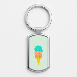 Narwhal Octopus Ice Cream Silver Keyring