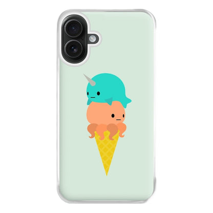 Narwhal Octopus Ice Cream Phone Case for iPhone 16 Plus