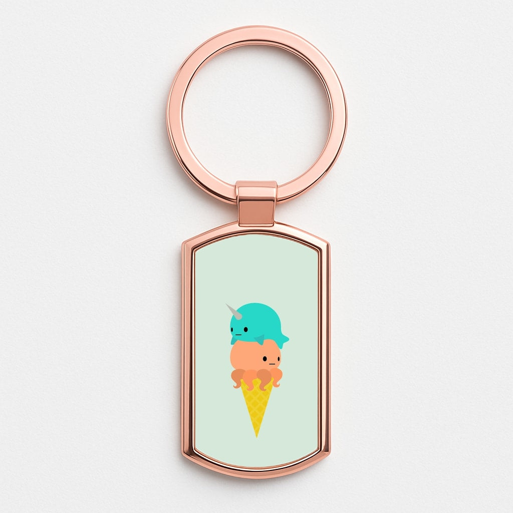 Narwhal Octopus Ice Cream Rose Gold Keyring
