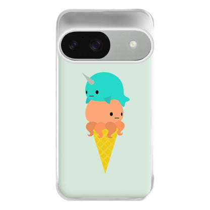 Narwhal Octopus Ice Cream Phone Case for Google Pixel 9 / 9 Pro