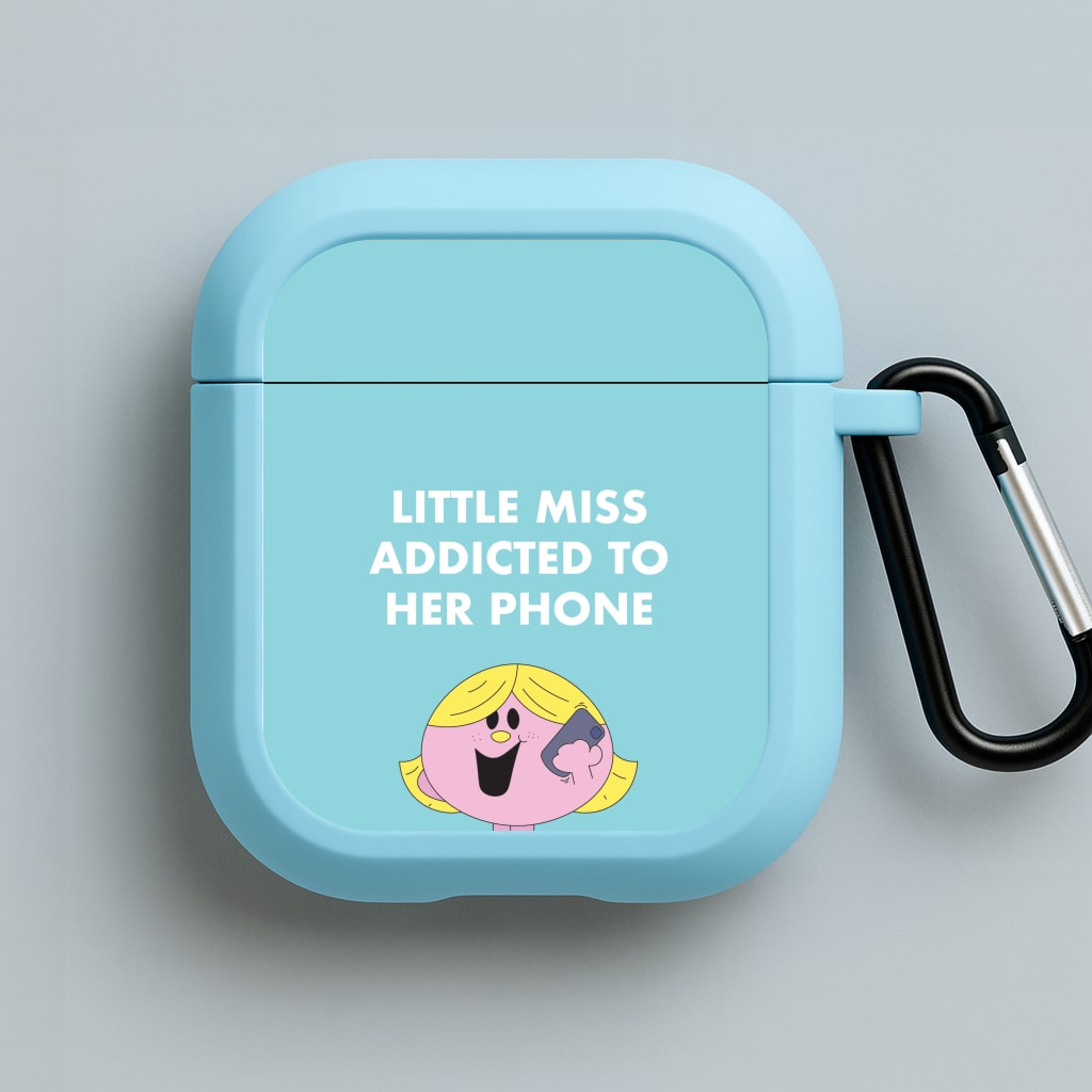 Little Miss Addicted To Her Phone - Aesthetic Quote Blue AirPods Case