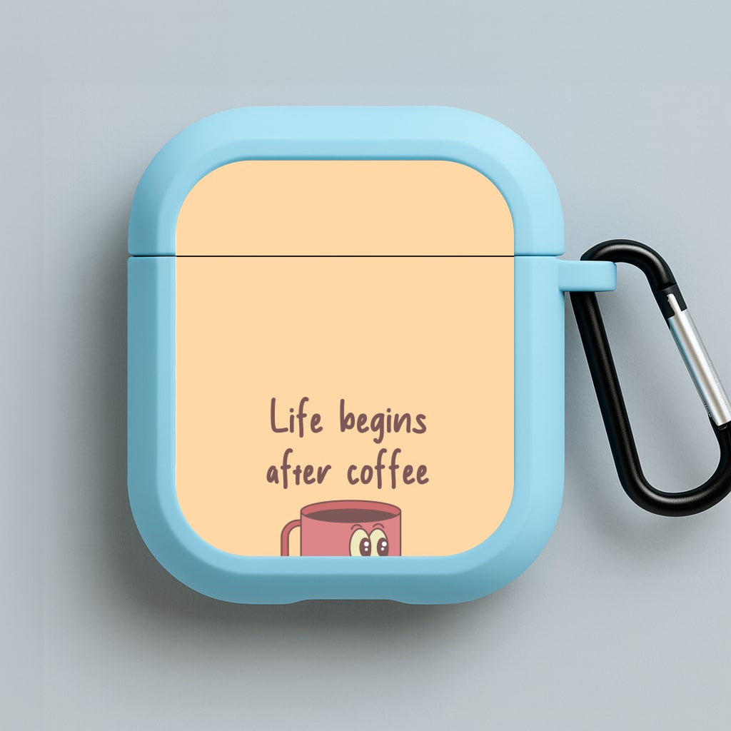Life Begins After Coffee - Aesthetic Quote Blue AirPods Case