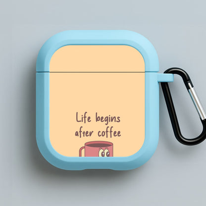 Life Begins After Coffee - Aesthetic Quote Blue AirPods Case