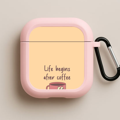 Life Begins After Coffee - Aesthetic Quote Pink AirPods Case