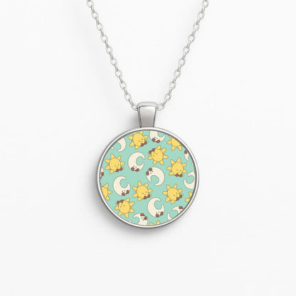 Stars And Moon Pattern - Plushy Circle Necklace