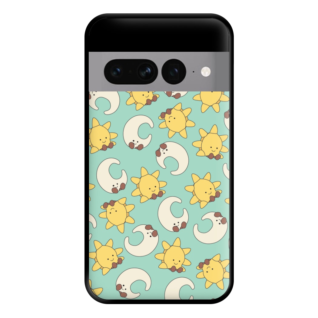 Stars And Moon Pattern - Plushy Phone Case for Google Pixel 7 Pro