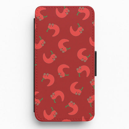 Red Chilli Pattern Flip / Wallet Phone Case