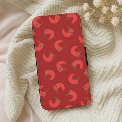 Red Chilli Pattern Wallet Phone Case