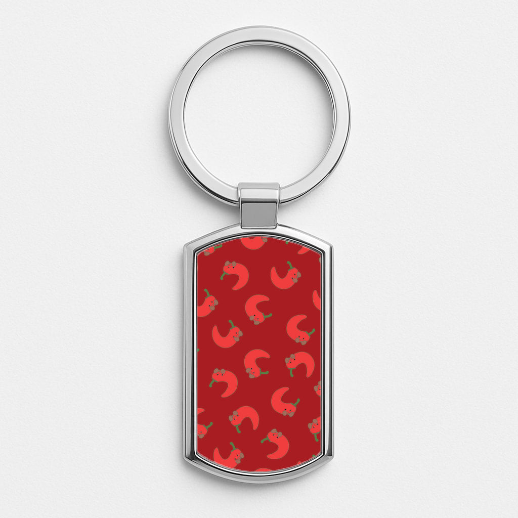 Red Chilli Pattern Silver Keyring