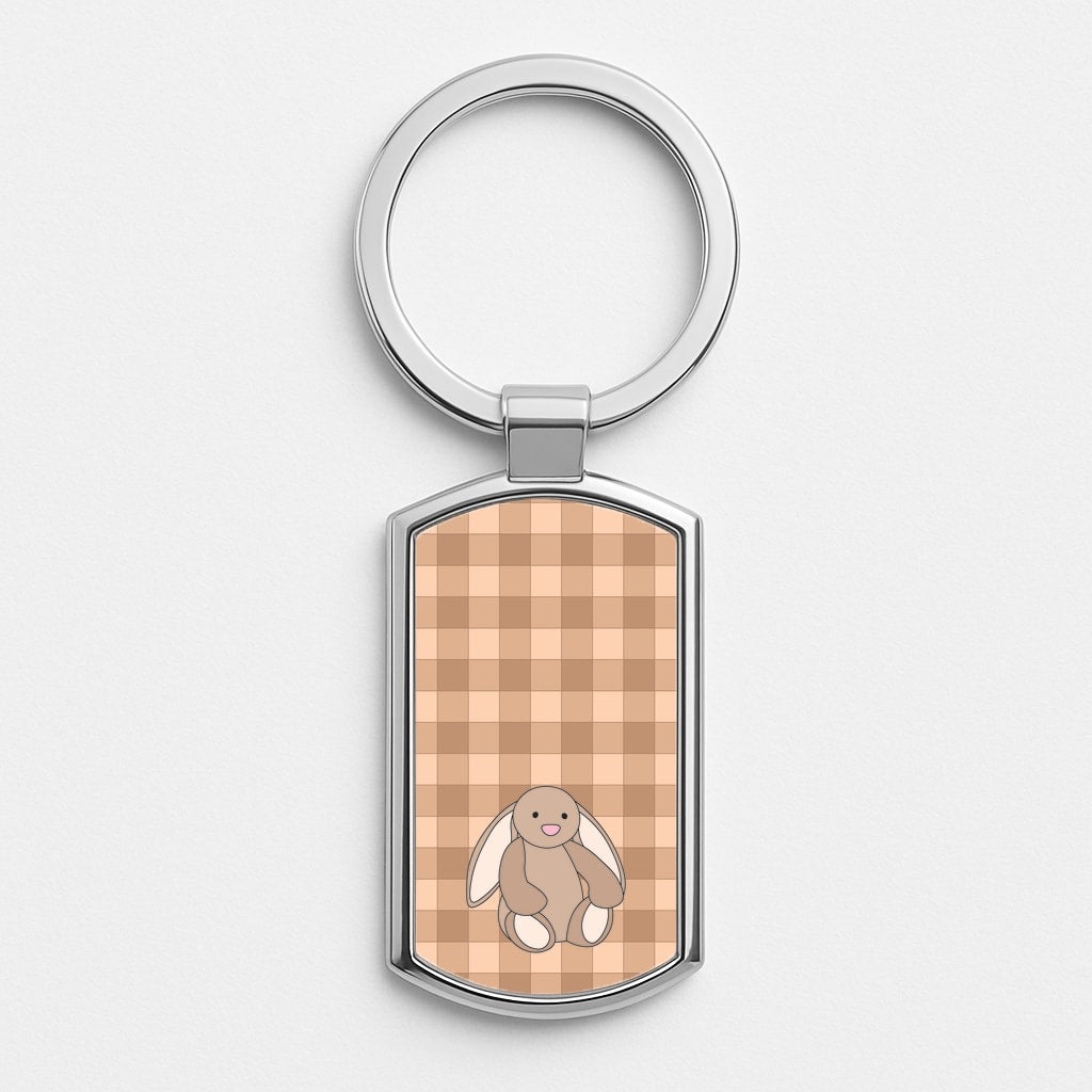 Bunny Checkered Pattern Silver Keyring