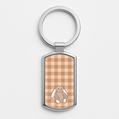 Bunny Checkered Pattern Silver Keyring