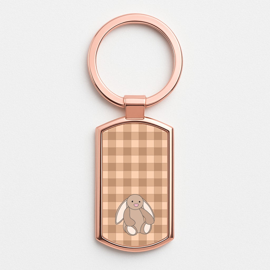 Bunny Checkered Pattern Rose Gold Keyring