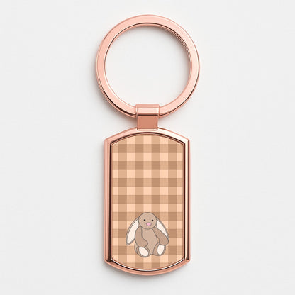 Bunny Checkered Pattern Rose Gold Keyring
