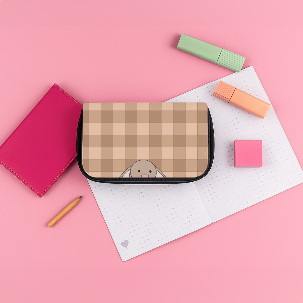 Bunny Checkered Pattern Pencil Case