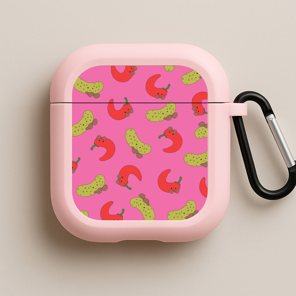 Red Chillis And Pickles Pattern Pink AirPods Case