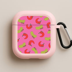 Red Chillis And Pickles Pattern Pink AirPods Case