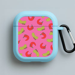 Red Chillis And Pickles Pattern Blue AirPods Case
