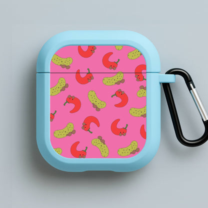 Red Chillis And Pickles Pattern Blue AirPods Case