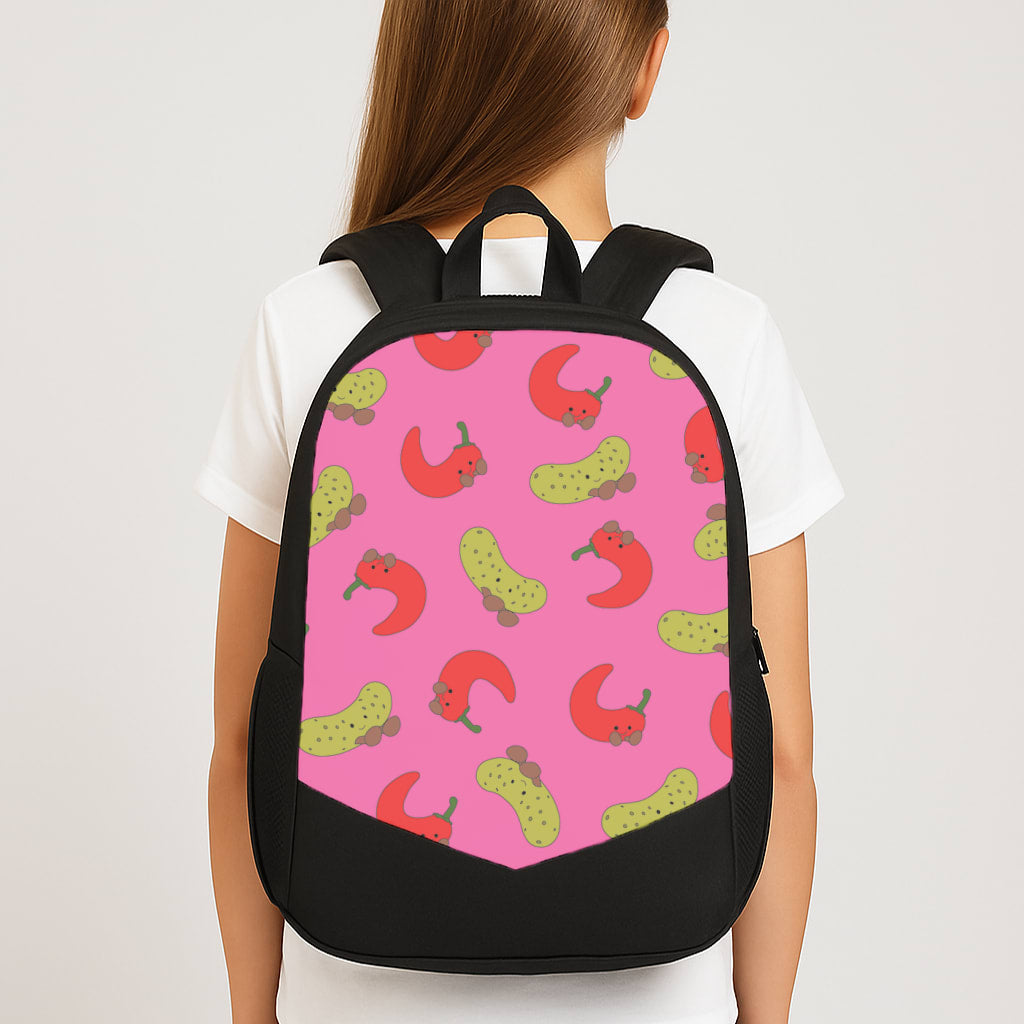 Red Chillis And Pickles Pattern Large School Bag