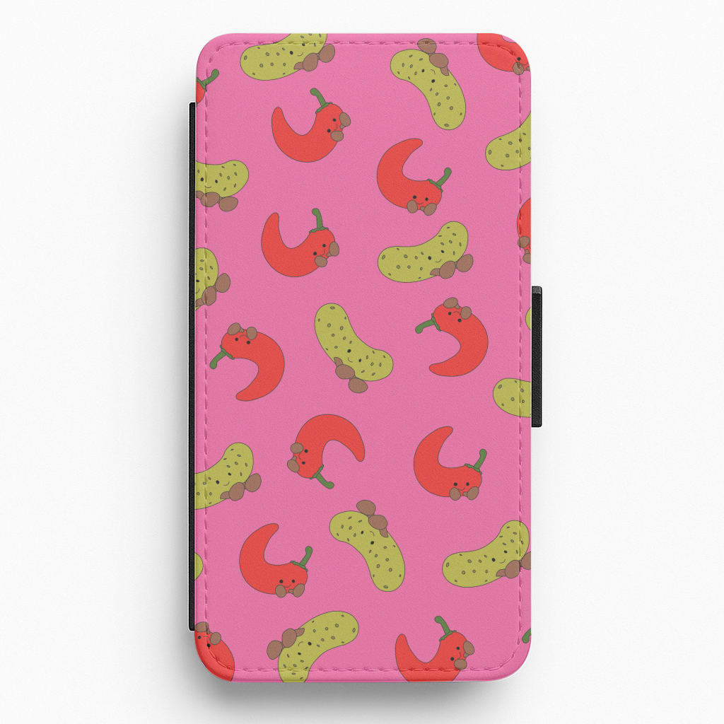 Red Chillis And Pickles Pattern Flip / Wallet Phone Case