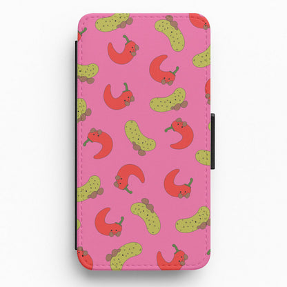 Red Chillis And Pickles Pattern Flip / Wallet Phone Case