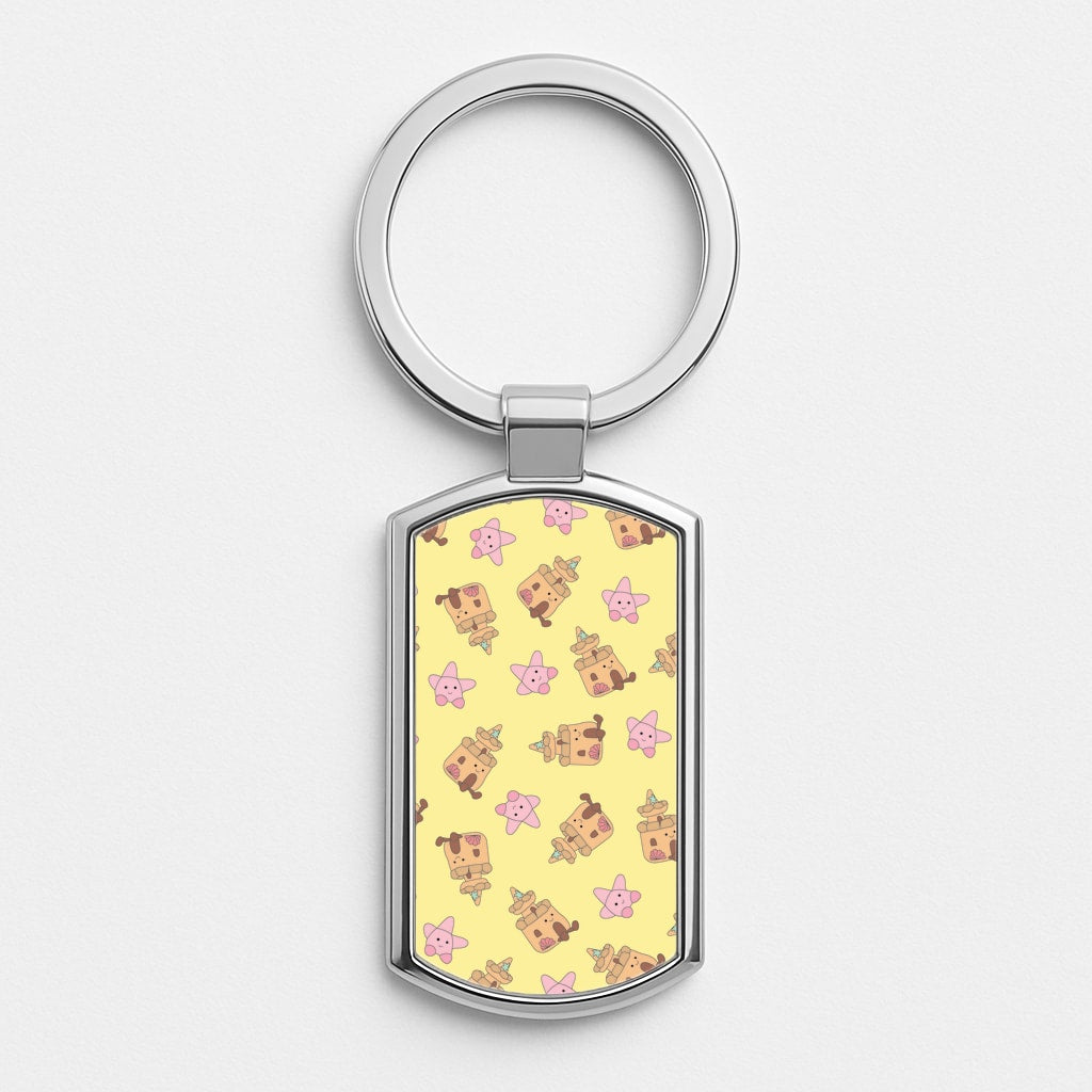 Sandcastles And Stars Pattern Silver Keyring