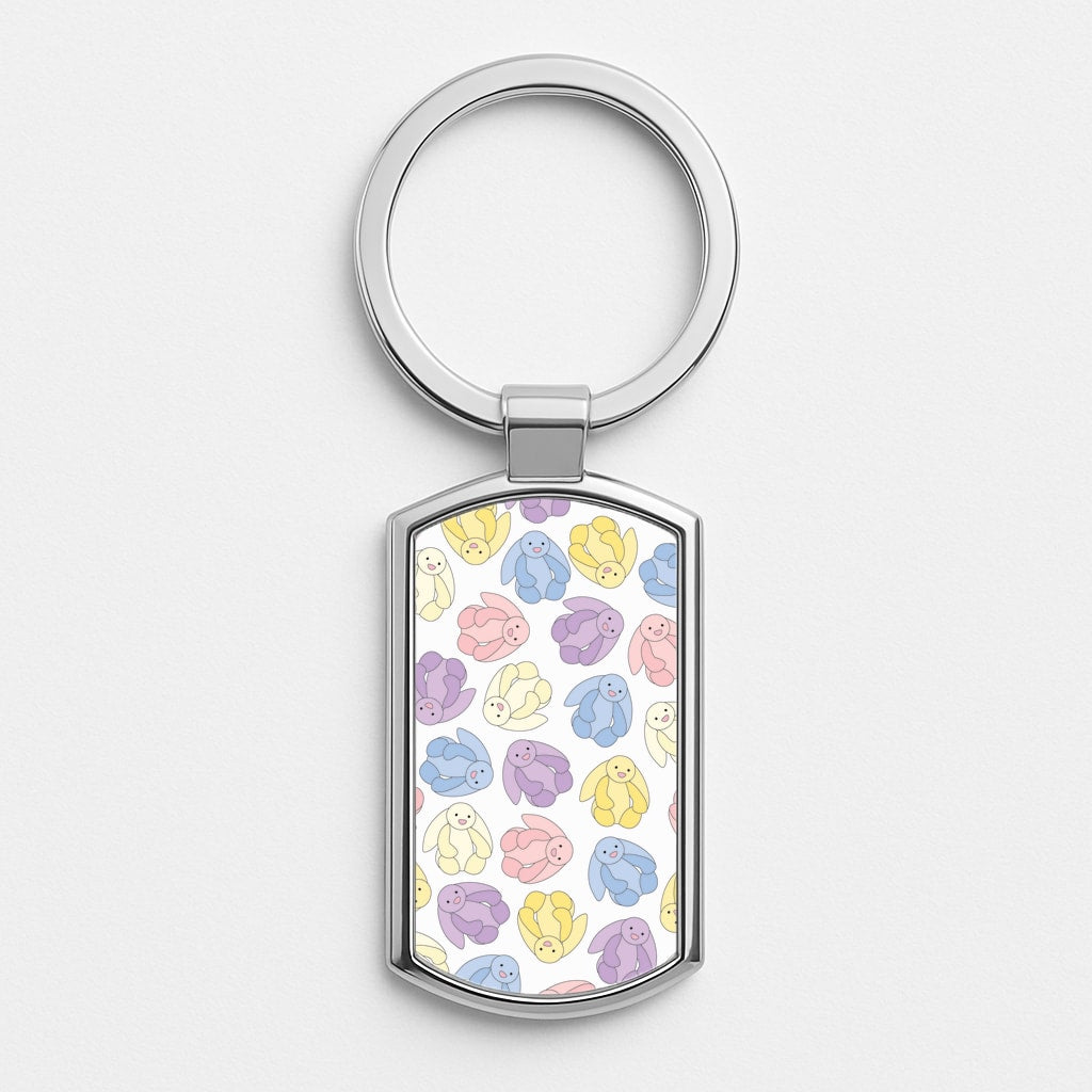Pastel Bunnies Pattern Silver Keyring