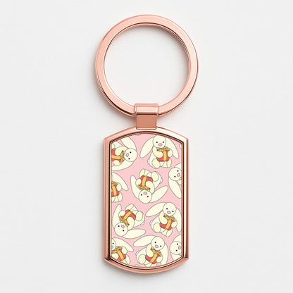 Bunny Present Pattern Rose Gold Keyring