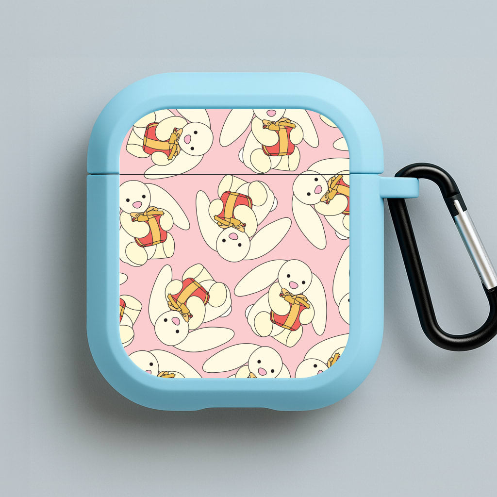 Bunny Present Pattern Blue AirPods Case