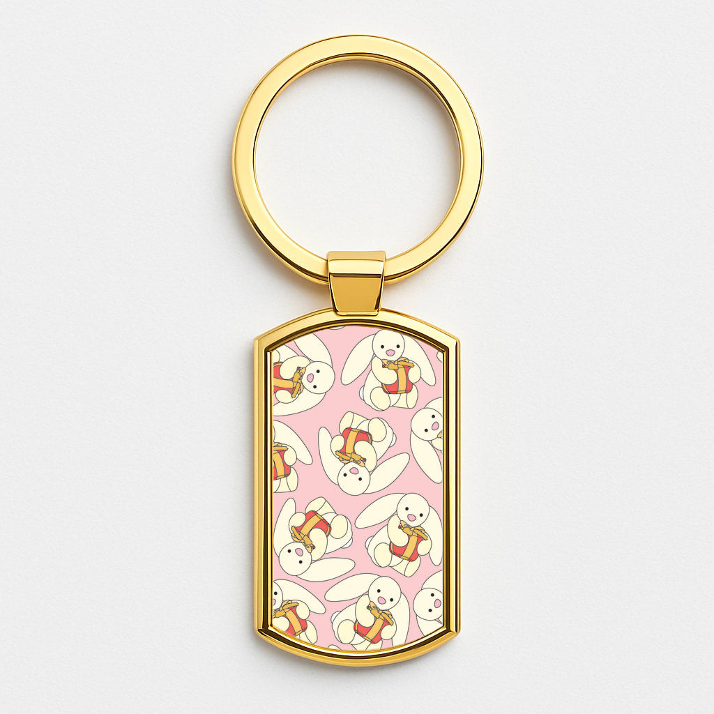 Bunny Present Pattern Gold Keyring